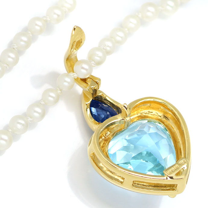 Foto 3 - Blaues Topas Herz und Safir Clipanhänger an Perlenkette, R8910