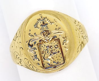 Foto 1 - Goldsiegelring mit Wappen und floralen Mustern Gelbgold, S1567