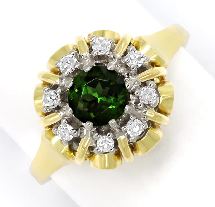 Foto 2 - Damen Goldring grüner Turmalin in einem Diamanten Kranz, S1681