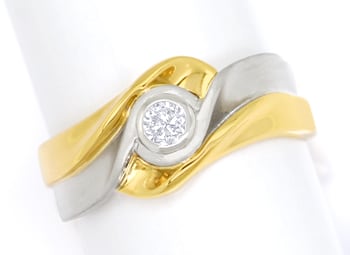 Foto 1 - Design-Ring mit Brillant-Solitär in Platin und Gelbgold, S1775