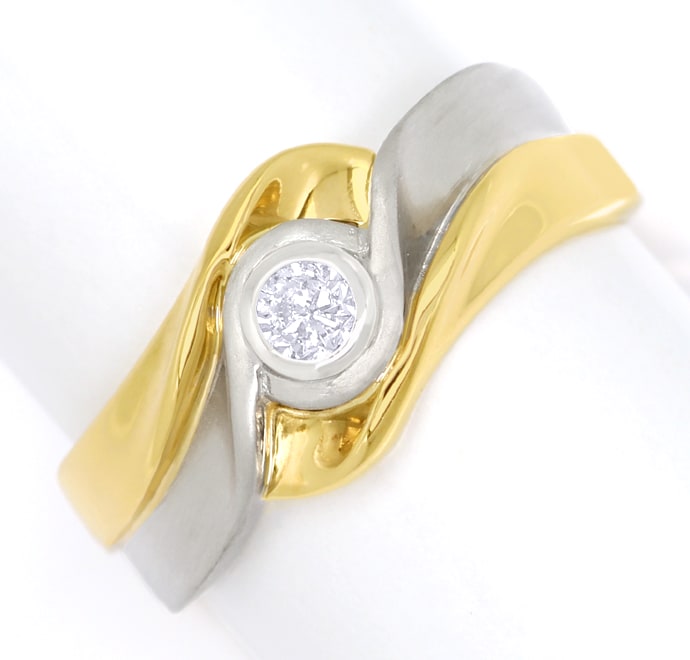 Foto 2 - Design-Ring mit Brillant-Solitär in Platin und Gelbgold, S1775