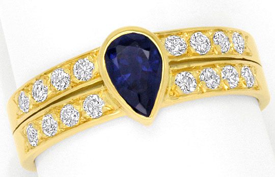 Foto 2 - Original Cartier Ring Safir Tropfen Brillanten Gelbgold, S5189