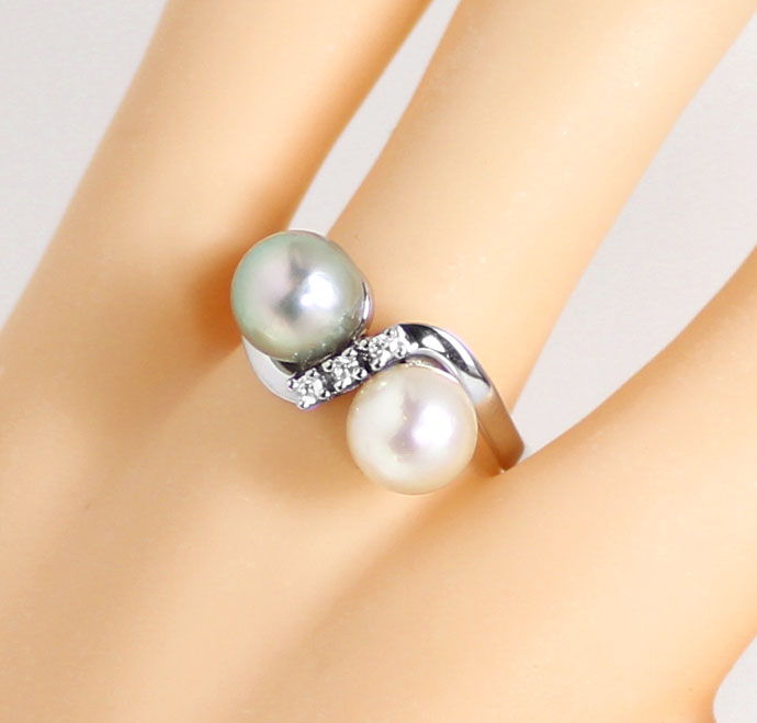 Foto 5 - Ring mit Perlen, Weiß und Silbern, Lupenreine Diamanten, S9117