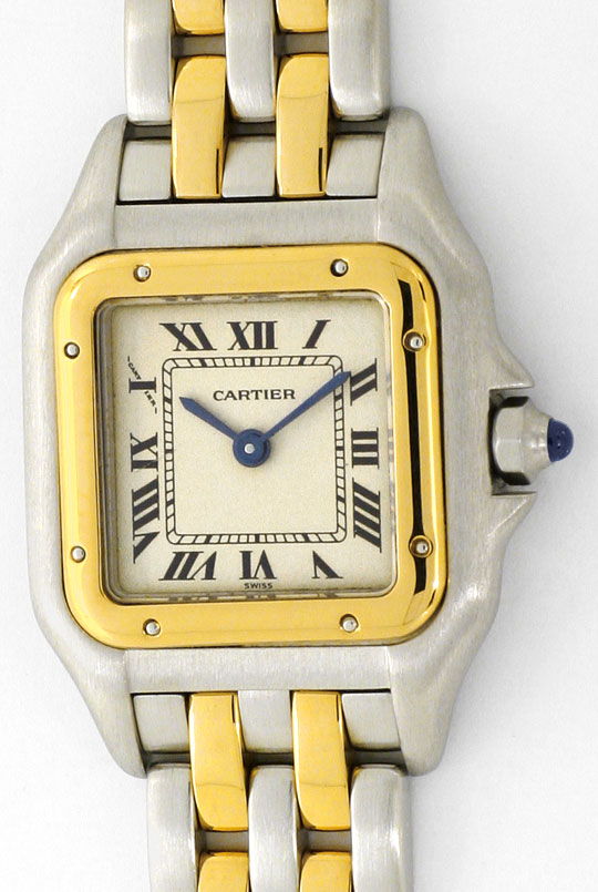 Foto 2 - Cartier Panthere 2 Gold Streifen Stahl Damen-Armbanduhr, U2124